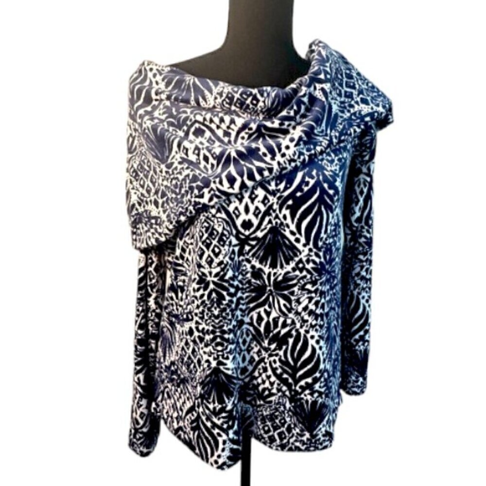 Lily Pulitzer Belinda Navy & White Velpur Women’s Off the Shoulder Blouse Size M